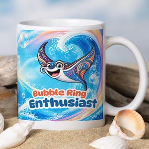Manta Ray Coffee Mug, Bubble Ring Enthusiast, Funny Scuba Diver Gift, Ceramic Cup
