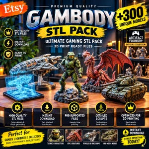 GAMBODY STL Pack | Ultimate Gaming Miniatures, Sci-Fi Spaceship, Tank & Action Figure 3D Print Files | Pre-Supported STL Bundle for Cosplay