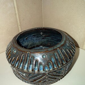 Handmade Stoneware Ceramic Decorative Bowl - Stone Denim Glaze, Modern Functional Pottery