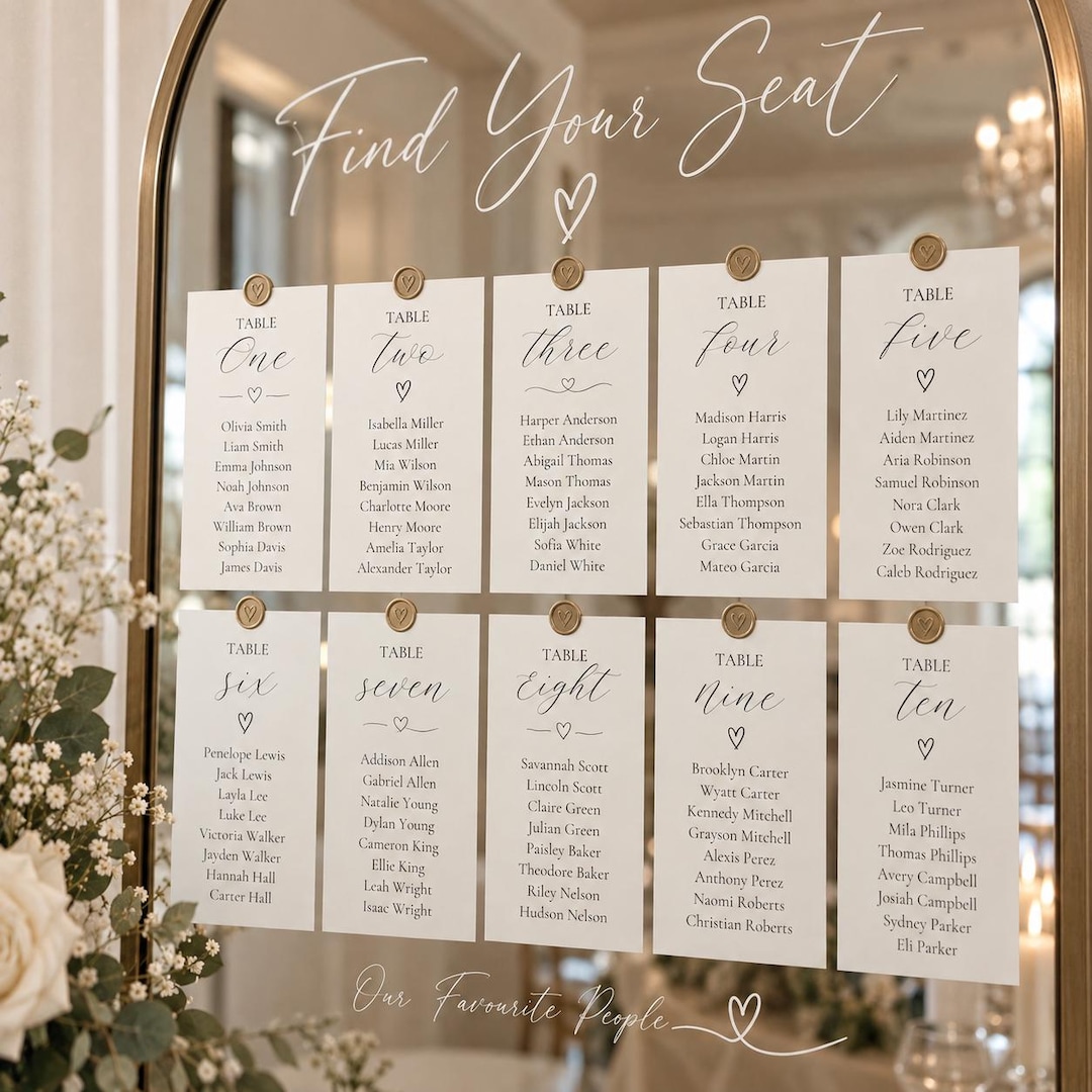 Minimalist Wedding Seating Chart Template, Script Table Assignment ...