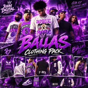 Ballas Gang Clothing Unbranded Pack for FiveM: Purple Outfits Gta 5 (Digital Download)