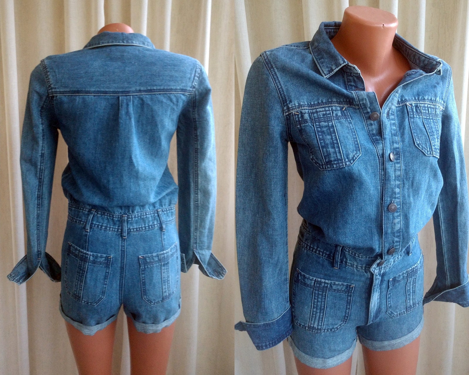 Abercrombie and Fitch Denim 70s Overalls Pants Jeans Bib Grunge Pants Leg Baggy 90s Shorts Jean Dungarees Hipster Vintage Carpenter Small