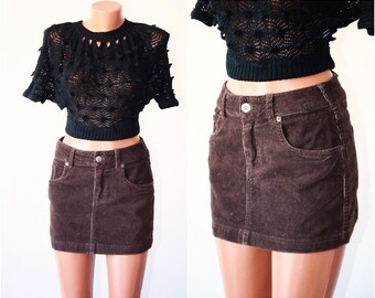 Short VELVET High Waist Pencil Skirt size S M 36 38 Mini Brown Denim Wear Girl Right Cotton High Waist Classic Skirt