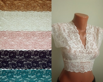 Sheer White Lace Backless Crop Top Sexy Women Stretch Blouse size S M L 36 38 40 EU Sleeveless Sexy Bustier Tube Romantic White Underwear