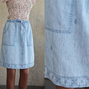 ヴィンテージデニム刺繍スカート サイズ M L 38 40 レディース 60年代 ボヘミアン コットン エスノ カジュアルウェア