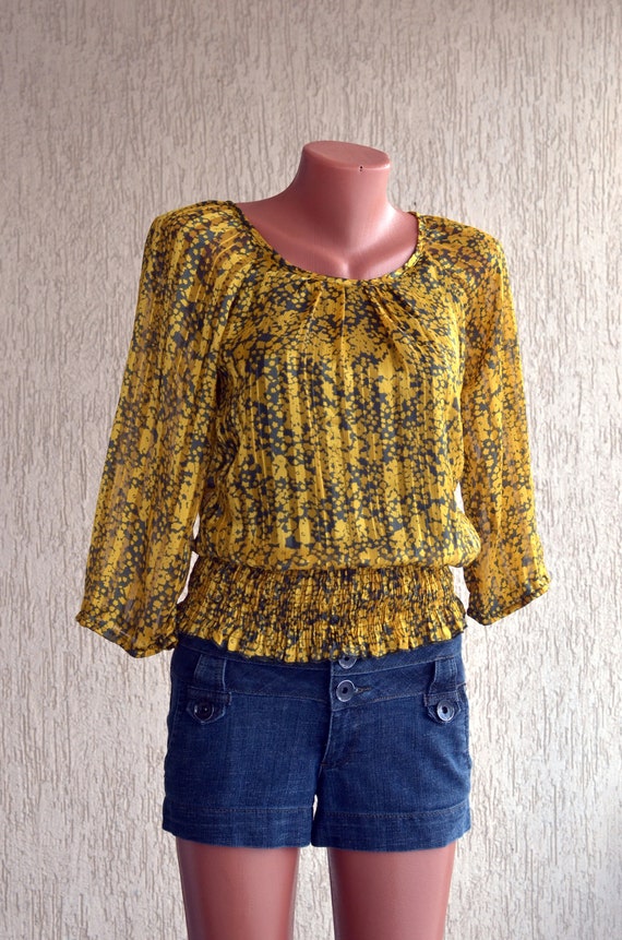 Sheer Floral Organza Blouse size S 34 Mesh Romant… - image 2