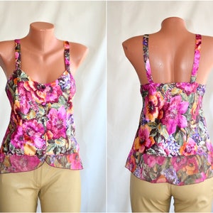 Satin Sexy Strap Top Bralette size S M 34 36 Women Floral Tank Camisole Summer Short Silk Top