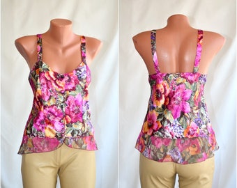 Satin Sexy Strap Top Bralette size S M 34 36 Women Floral Tank Camisole Summer Short Silk Top