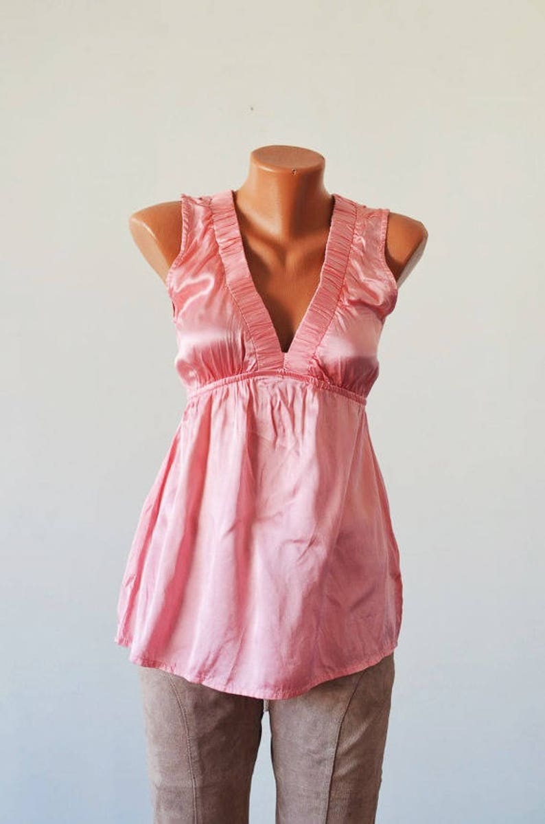Backless Satin Top size M L Silk Low cut Pink Blouse Romantic | Etsy