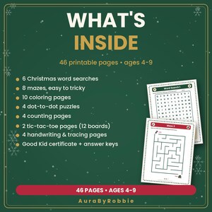Kids Christmas Activity Pack Printable, 46 Pages of Mazes, Word Search & Coloring, Classroom Party Worksheets PDF image 5