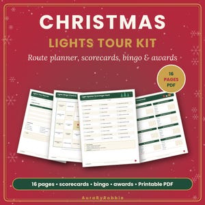 Christmas Lights Tour Printable Kit, Drive Tour Bingo, Scorecards, Scavenger Hunt, Route Planner, Family Christmas Activity PDF image 1