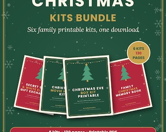 Christmas Family Kits Bundle Printable, 6 Kits: Secret Santa, Cookie Exchange, Movie Night, Lights Tour, Eve Box, Memory Book PDF
