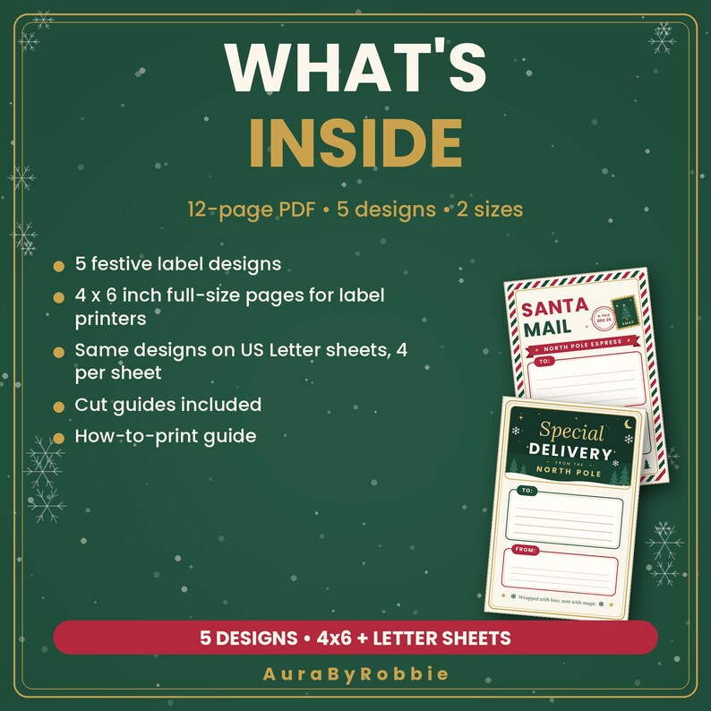 Santa Mail Label Pack Printable, 12-Page 4x6 Christmas Shipping Labels, North Pole Package Labels, PDF Instant Download image 5