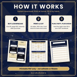 New Year's Eve 2027 Party Pack & Resolution Planner Printable | NYE Bingo, Trivia, Photo Booth Props, Goal Workbook, 2027 Calendar PDF image 4