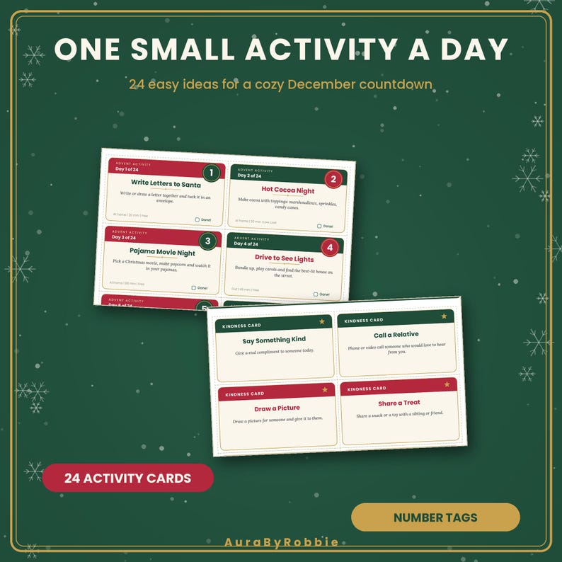 Advent Activity Cards Printable, 24 Christmas Countdown Cards, Family December Activities, Kindness Cards, Kids Advent Ideas PDF image 3