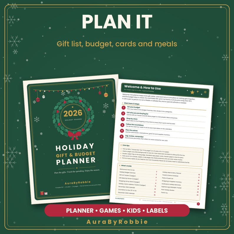 Christmas Printable Bundle, 105 Pages: Holiday Planner, Party Games, Kids Activities & Santa Mail Labels PDF immagine 8