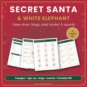 Kit para imprimir de Amigo Secreto, Troca de Presentes Elefante Branco, Cartões para Sorteio de Nomes, Jogos para Festa de Natal no Escritório, Bingo de Troca de Presentes em PDF imagem 1
