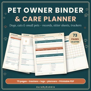 Carpeta para dueños de mascotas y planificador de cuidados imprimible / Registro de cuidados para perros y gatos, historial veterinario, información del cuidador de mascotas, seguimiento de vacunas, calendario 2027 en PDF imagen 1