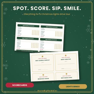 Christmas Lights Tour Printable Kit, Drive Tour Bingo, Scorecards, Scavenger Hunt, Route Planner, Family Christmas Activity PDF image 3