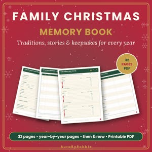 Printbaar kerstherinneringsboek voor het gezin, dagboek met kersttradities, jaarlijks aandenken-scrapbook, lijst met kerstversieringen, verlanglijstje voor kinderen (pdf) afbeelding 1
