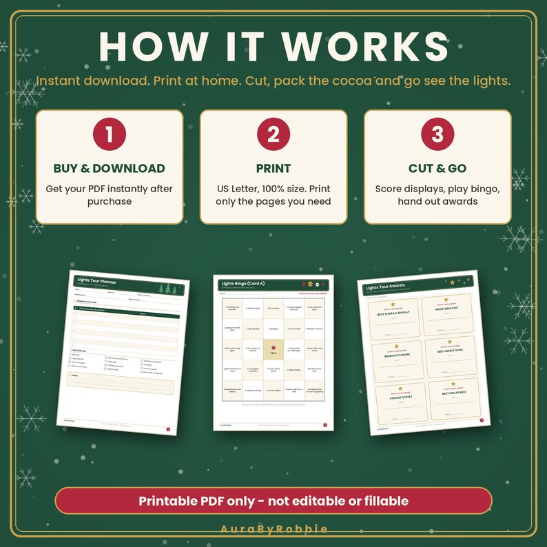 Christmas Lights Tour Printable Kit, Drive Tour Bingo, Scorecards, Scavenger Hunt, Route Planner, Family Christmas Activity PDF image 4