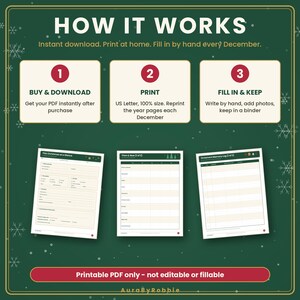 Printbaar kerstherinneringsboek voor het gezin, dagboek met kersttradities, jaarlijks aandenken-scrapbook, lijst met kerstversieringen, verlanglijstje voor kinderen (pdf) afbeelding 4
