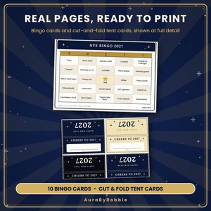 New Year's Eve 2027 Party Pack & Resolution Planner Printable | NYE Bingo, Trivia, Photo Booth Props, Goal Workbook, 2027 Calendar PDF image 3