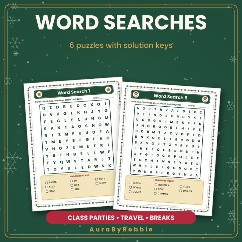 Kids Christmas Activity Pack Printable, 46 Pages of Mazes, Word Search & Coloring, Classroom Party Worksheets PDF image 7