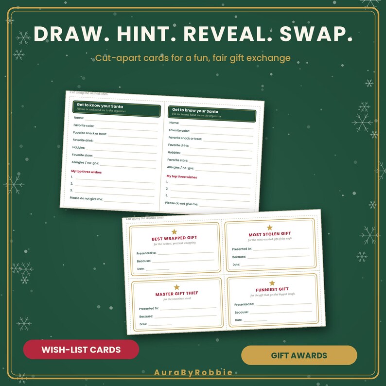 Kit para imprimir de Amigo Secreto, Troca de Presentes Elefante Branco, Cartões para Sorteio de Nomes, Jogos para Festa de Natal no Escritório, Bingo de Troca de Presentes em PDF imagem 3