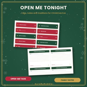 Kit stampabile per la scatola della Vigilia di Natale, etichette "Aprimi stasera", bigliettini per la famiglia, lista delle tradizioni, etichette per gli snack di Babbo Natale, PDF di Natale per bambini immagine 3