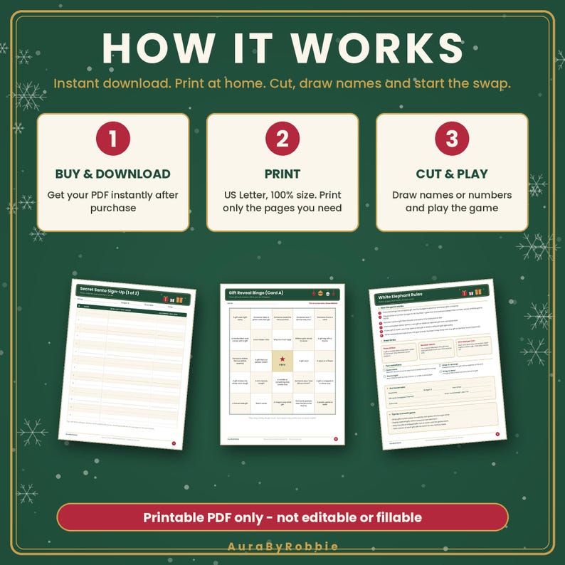 Kit para imprimir de Amigo Secreto, Troca de Presentes Elefante Branco, Cartões para Sorteio de Nomes, Jogos para Festa de Natal no Escritório, Bingo de Troca de Presentes em PDF imagem 4