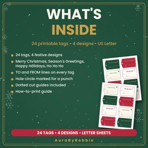 Christmas Gift Tags Printable, 24 Holiday Gift Tags with To and From Lines, 4 Designs, PDF Instant Download image 5