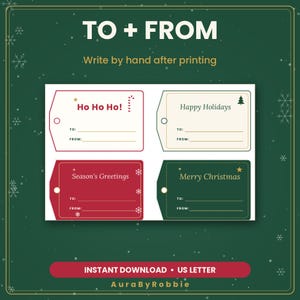Christmas Gift Tags Printable, 24 Holiday Gift Tags with To and From Lines, 4 Designs, PDF Instant Download image 4