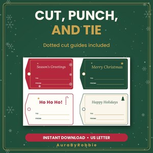 Christmas Gift Tags Printable, 24 Holiday Gift Tags with To and From Lines, 4 Designs, PDF Instant Download image 7
