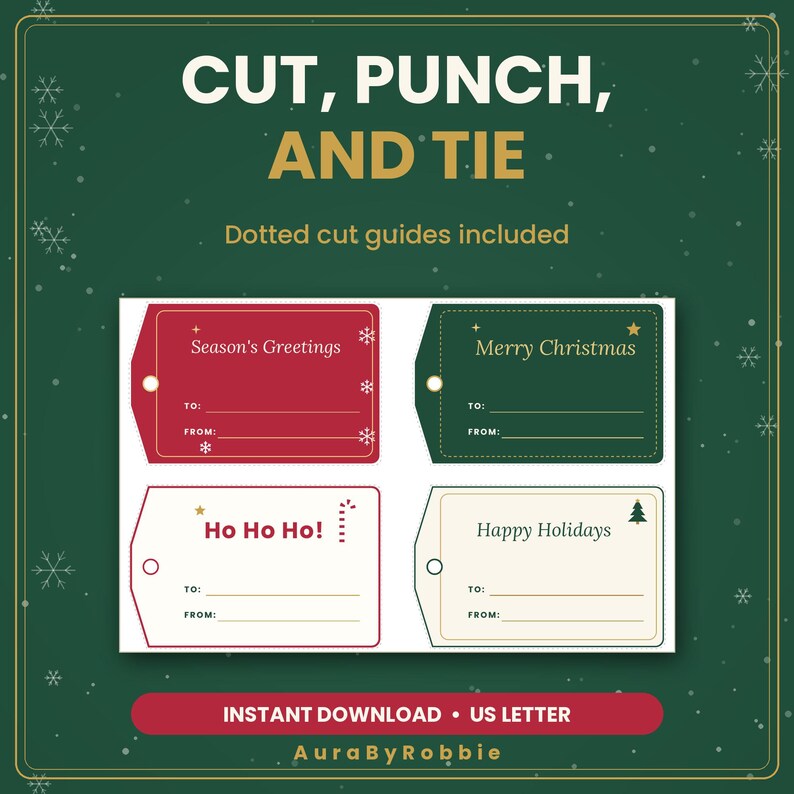 Christmas Gift Tags Printable, 24 Holiday Gift Tags with To and From Lines, 4 Designs, PDF Instant Download image 7