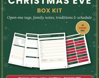 Christmas Eve Box Printable Kit, Open Me Tonight Tags, Family Notes, Traditions Checklist, Santa Snack Tags, Kids Christmas PDF