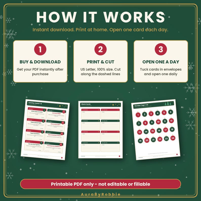 Advent Activity Cards Printable, 24 Christmas Countdown Cards, Family December Activities, Kindness Cards, Kids Advent Ideas PDF image 4