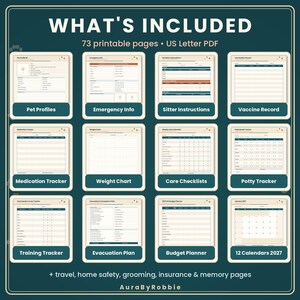 Carpeta para dueños de mascotas y planificador de cuidados imprimible / Registro de cuidados para perros y gatos, historial veterinario, información del cuidador de mascotas, seguimiento de vacunas, calendario 2027 en PDF imagen 2