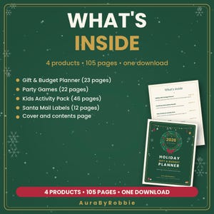 Christmas Printable Bundle, 105 Pages: Holiday Planner, Party Games, Kids Activities & Santa Mail Labels PDF immagine 6
