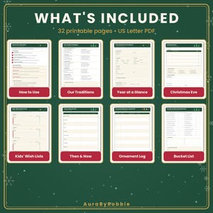 Printbaar kerstherinneringsboek voor het gezin, dagboek met kersttradities, jaarlijks aandenken-scrapbook, lijst met kerstversieringen, verlanglijstje voor kinderen (pdf) afbeelding 2