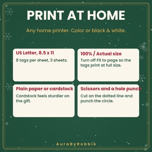 Christmas Gift Tags Printable, 24 Holiday Gift Tags with To and From Lines, 4 Designs, PDF Instant Download image 9
