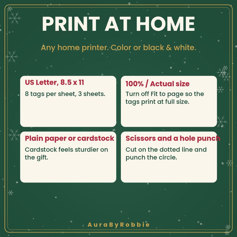Christmas Gift Tags Printable, 24 Holiday Gift Tags with To and From Lines, 4 Designs, PDF Instant Download image 9
