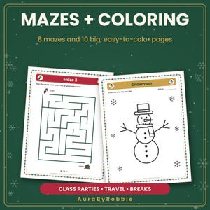 Kids Christmas Activity Pack Printable, 46 Pages of Mazes, Word Search & Coloring, Classroom Party Worksheets PDF image 8