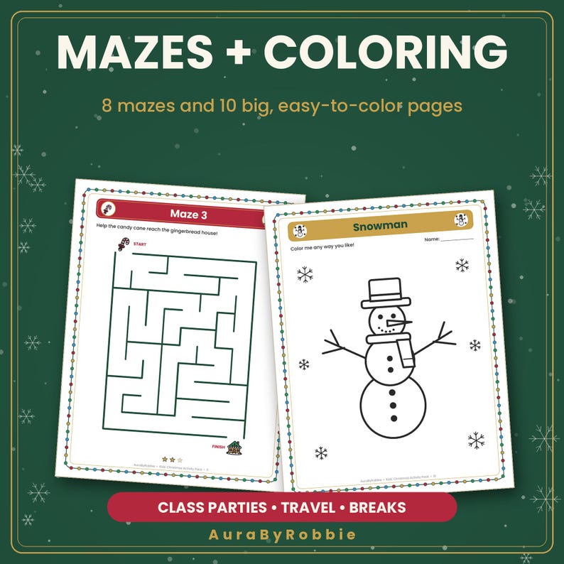 Kids Christmas Activity Pack Printable, 46 Pages of Mazes, Word Search & Coloring, Classroom Party Worksheets PDF image 8