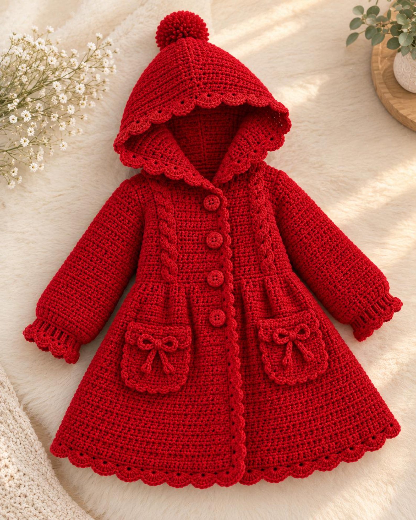 Crochet Hooded Coat Pattern, Toddler Girls Crochet Coat, Hooded Swing ...