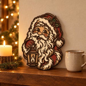 Father Christmas Lantern Multi Layer SVG DXF, Paintable Layered Piece, Laser Cut File