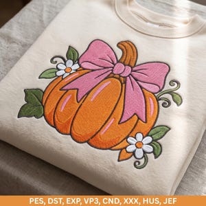 Floral Pumpkin Embroidery Design, Pumpkin Wreath Machine Embroidery, Spooky Season Fall Applique, Halloween Embroidery PES DST File