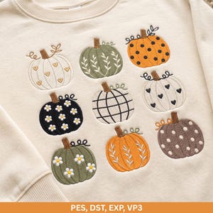 Pumpkin Embroidery Design, Floral Pumpkin Wreath Machine Embroidery, Spooky Season Fall Applique, Halloween Embroidery PES DST File