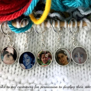 Personal Photo Knit Stitch Markers are great accessory knitting gifts for women sisters men for Christmas Birthday Valentine or any occasion image 1