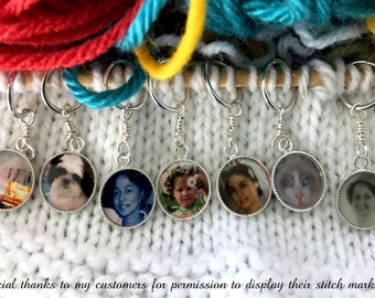 Personal Photo Knit Stitch Markers are great accessory knitting gifts for women sisters men for Christmas Birthday Valentine or any occasion